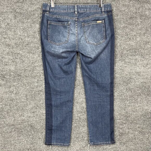 WHBM Jeans Womens 6 Straight Blue 2-Tone Multi‎ Wash Hi Low Raw Hem Cotton Blend - Picture 4 of 15